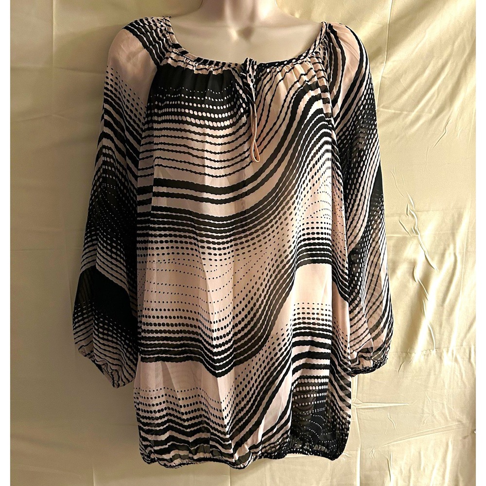 New 1X Sami & Jo Polka Dot wavy Sheer Tie Neck Blouse #1776*8